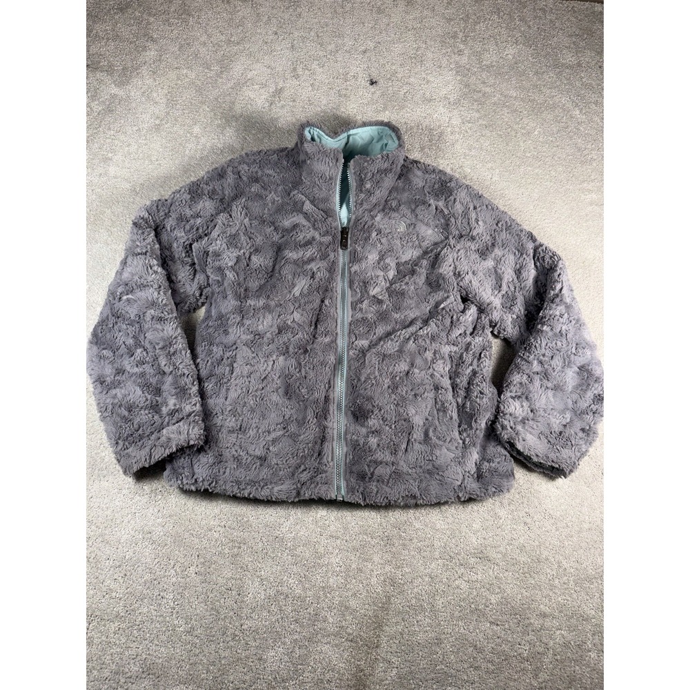 EXCELLENT The North Face Girls Reversible Mossbud Swirl Jacket L 14/16 Gray/mint